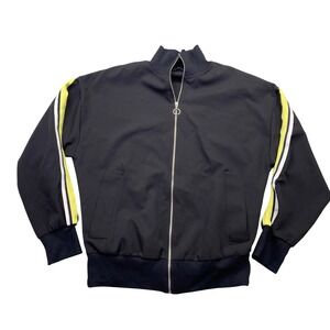 Zara Basic Womens Small Black Track Jacket Yellow Side Stripe Zip Up O-Ring